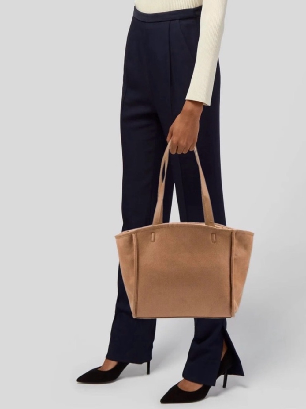 Neiman Marcus Reversible Faux Shearling Fur Sherpa Tote Bag In Tan Camel